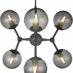 Halo Design ATOM Chandelier 6L G9 Sort/smoke Glas
