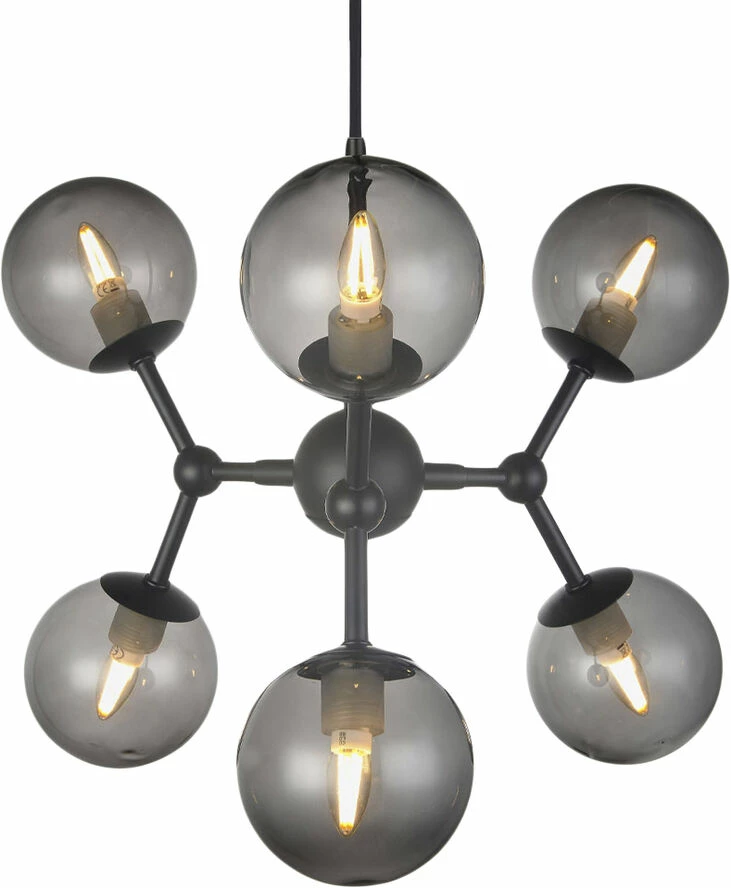Halo Design ATOM Chandelier 6L G9 Sort/smoke Glas 1 Halo Design ATOM Chandelier 6L G9 Sort/smoke Glas
