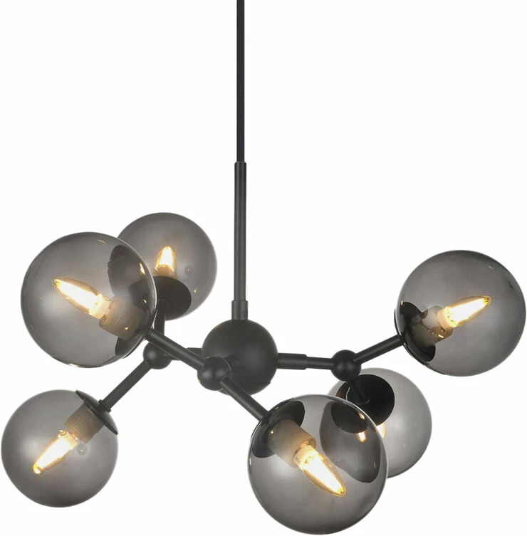 Halo Design ATOM Chandelier 6L G9 Sort/smoke Glas 2 Halo Design ATOM Chandelier 6L G9 Sort/smoke Glas - Billede 2